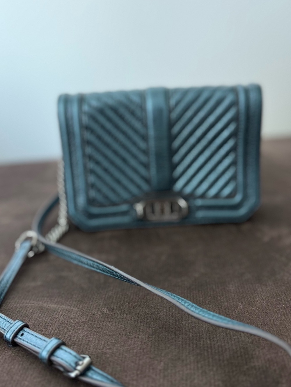 Rebecca Minkoff Quilted Chevron Crossbody in Teal Blue